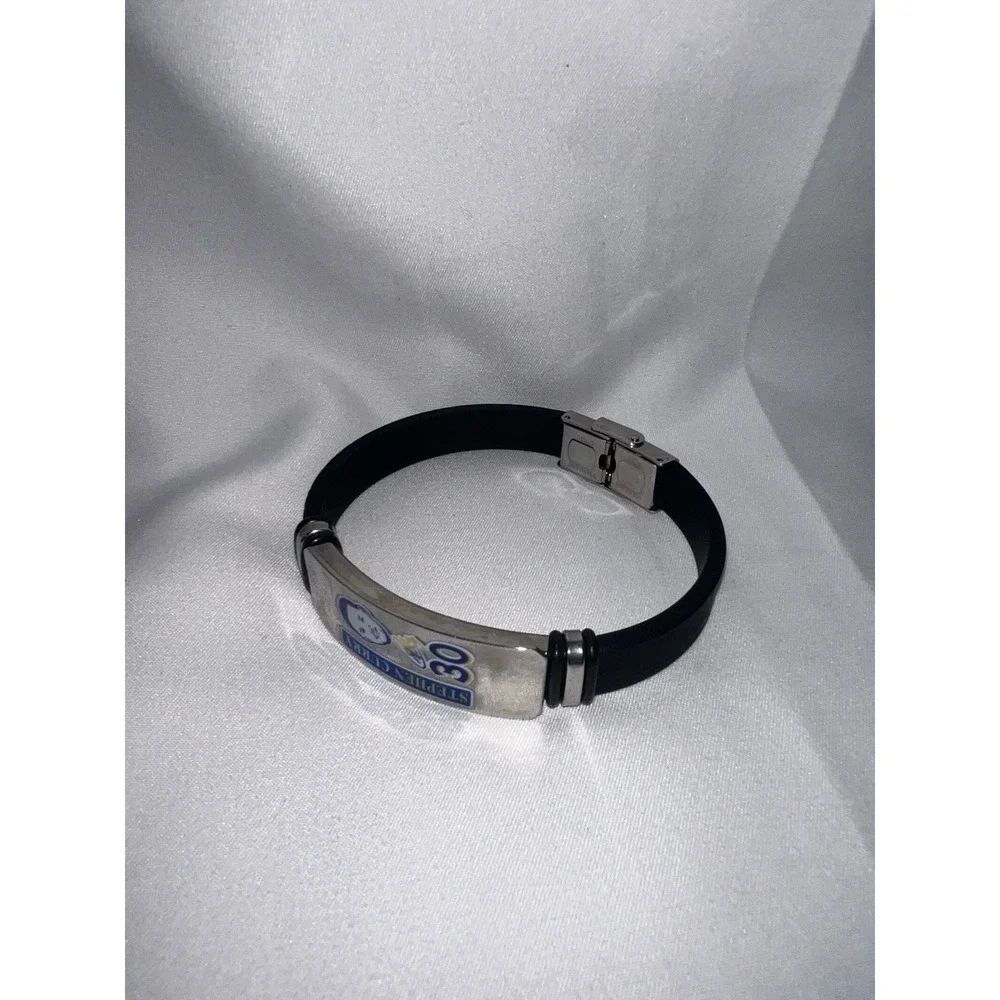 Steph Curry Golden State Warrior Stainless Steel On Black Silicone Band Bracelet